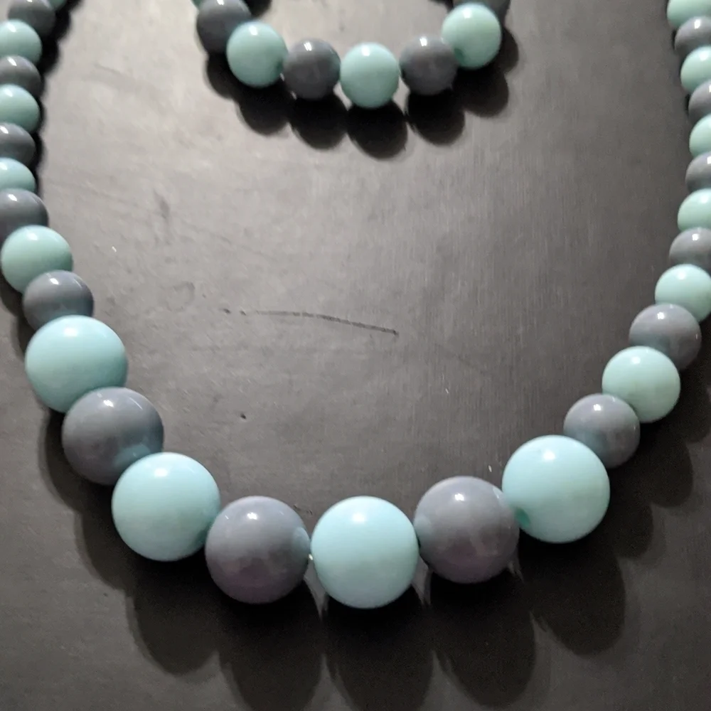 Light Blue and Blue Grey Beaded Stretchy Elastic Statement Necklace Bracelet
